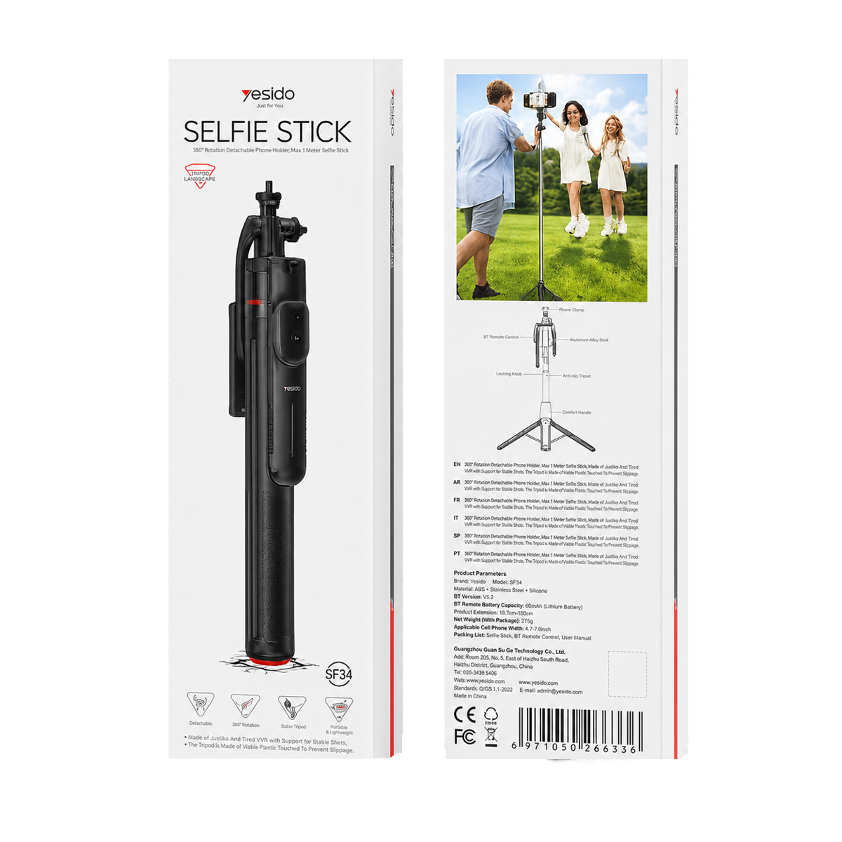 Yesido SF34 1/4" Tripod Selfie stick